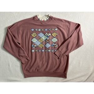 Blair Mauve Floral Geometric Sweater Women's XL Crew Neck Long Sleeve